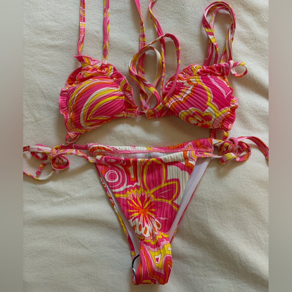SHEIN Pink and Yellow Bikini Set